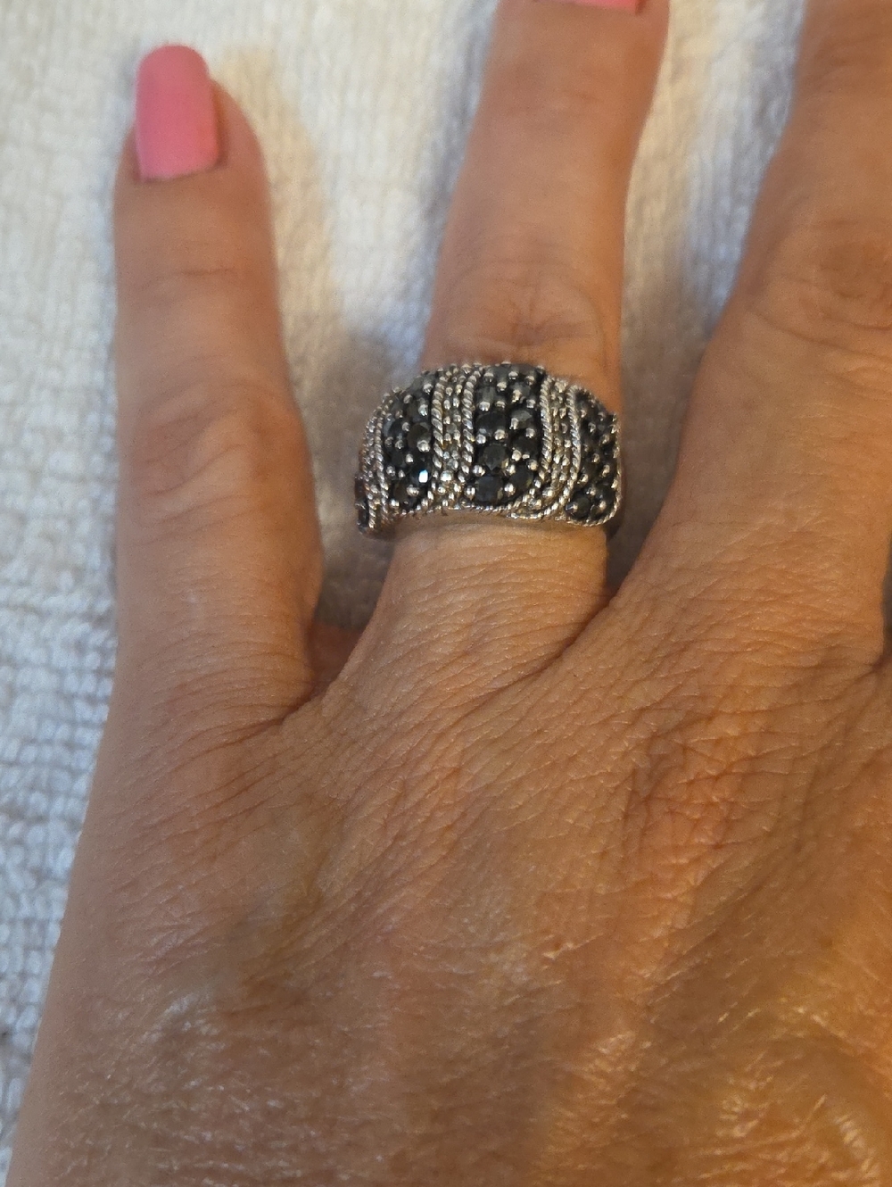 Vintage Sterling Silver 925 Black Onyx Pave Dome Statement Ring Size 7